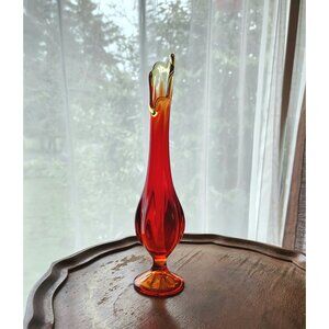 Vintage Swung Glass Vase Viking Epic 6 Petal Amberina Pedestal Bud Vase 10" Tall